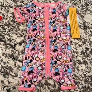 Pink Minnie Mouse Print Footie One-Piece with Front Zipper